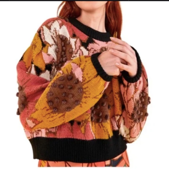 NEW! Farm Rio Sunflower Pom Pom Sweater Size: Medium - Picture 2 of 14